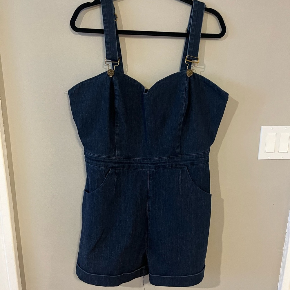 Retro denim romper sweetheart top overalls shorts